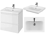 VBChome Badmöbel 50 cm Weiß Waschbecken mit Unterschrank Waschtisch 2-Schubladen Moduo Waschbeckenunterschrank Badezimmerschrank Badschrank