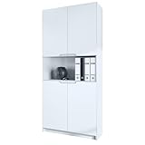 Vladon Büroschrank Logan V2, Made in Germany, Aktenschrank mit 5 Fächern und 4 Türen, Weiß matt/Weiß matt (82 x 184 x 37 cm)