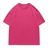 Baumwoll-T-Shirts für Herren, lockere Passform, Übergröße, kurzärmelig, atmungsaktiv, Rundhalsausschnitt, Größen S - 5XL, für Fitnessstudio und Streetwear, Sommer unverzichtbar, #01 Hot Pink, S