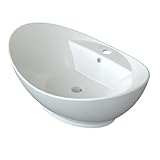 Design-Waschbecken aus Keramik Weiß Oval 59 x 39 cm Aufsatzwaschbecken Moderner Waschtisch für Unterschrank Waschplatz Handwaschbecken | Hahnloch | Überlauf | OHNE Wasserhahn | OHNE Ablaufventil