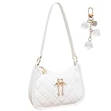 FOSDICK Umhängetasche Handtasche Damen Klein, Retro Achsel Tasche mit Schlüsselanhänger, Crossbody Bag Schultertasche Weiß, Handtasche Klein, Shoulder Handtaschen für Frauen Täglich Lässige