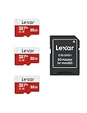 Lexar Micro SD Karte 32GB 3er Pack, Speicherkarte Micro SD mit SD Adapter, Bis zu 100 MB/s Lesegeschwindigkeit, UHS-I, U1, A1, V10, C10, microSDHC Memory Card