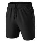 Herren Sport Shorts Kurze Hose Schnell Trocknend Sporthose Leicht mit Reißverschlusstasche(Schwarz,EU-M/US-S)