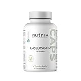 Nutri + L Glutamin Kapseln vegan + hochdosiert - 240 Kapseln - 750 mg reines L-Glutamin Mega Caps - 100% rein + pflanzlich ohne Zusatzstoffe