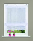 Raffrollo Gardine Raffgardine Bändchenrollo mit Stickerei Vorhang Ösenrollo Batist OHNE Haken für Fenster in Weiss halbtransparent 1 Stück BxH: 45 x 140 cm