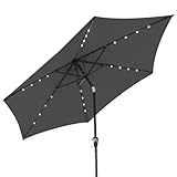 Kingsleeve® Sonnenschirm LED Beleuchtung UV Schutz 80+ Solar Schutzhülle 270cm Groß Kurbel Knickbar Balkon Terrasse Gartenschirm Marktschirm Anthrazit