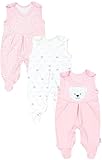 TupTam Baby Mädchen Strampler mit Fuß 3er Pack, Farbe: Bärchen Rosa Weiß Apricot, Größe: 62