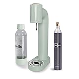 Cello Sprudelwasser- und Soda-Maker-Maschine, in Salbeigrün mit 1 Liter wiederverwendbarer, BPA-freier Wasserflasche zum Karbonisieren und 60 Liter CO2-Gasflasche, Kein Strom erforderlich