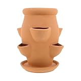 Terracotta Flowerpot - Vertikaler Erdbeer-Blumentopf mit verschiedenen Pflanzenöffnungen, robuster Blumentopf mit Untersetzer, dekorativer Behälter mit Drainage für Balkon, Terrasse, Court Garden