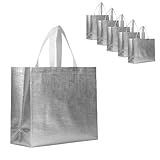 Mcoser Glitzer-Geschenktüten, wasserdicht, Vlies, wiederverwendbare Einkaufstaschen, silberfarben, 袋32x12x28cm