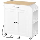 HOOBRO Küchenwagen mit Arbeitsplatte, Kücheninsel Küchenschrank mit Steckdosenleiste, bewegliche Kücheninsel mit Schublade und Gewürzregal, Küchenwagen auf Rollen, 80,8 x 38 x 86 cm EWN82CZD01
