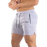 Trainingsshorts Herren Sommer Activewearshorts mit Reißverschlusstasche Mesh Freizeithose mit Kordelzug Bequeme Stoffhose Stretch Kurze Jogginghose Leichte Bermudahose Schnelltrocknend Fitnesshose