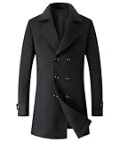 xxxiticat Herren Casual Slim Fit Double Breasted Trench Mantel Winter Erbsen Mantel Notch Revers Warme Oberbekleidung mit Taschen(BL,M)