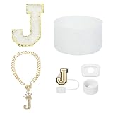 QUARKZMAN 6 Stück Becher Zubehör Set Für Becher Tumbler Mit Griff Inklusive Silikon Strohhalm Abdeckung Fuß Überlaufschutz Stopper Griff Charm Initialen Aufkleber (Buchstabe J Weiß)