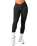 TAYOEA Sport Leggings Damen V Cross Stretch Push Up Yoga Leggings Scrunch Butt Fitness Leggings High Waist Seamless Workout Sportleggins Booty Lifting Elastisch Yoga Gym Hosen Schwarz,S