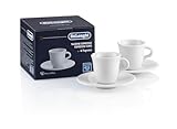 De'Longhi Espressotassen Set aus Porzellan DLSC308 – 2 handgemachte Keramik Tassen mit Untertassen, mikrowellen- & spülmaschinengeeignet, 70 ml, Weiß