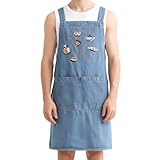 Raypontia Denim Schürze,Farm Arbeitskleidung mit Taschen - Kochschürzen,Für Hausköche Barkeeper Barbecue Grillen Werkstatt Garage Garten Holzarbeiter Schweißer Baristas Küche