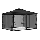 Pavillon mit Netz, Stahlrahmen, UV-beständig, Ideal für Outdoor-Events, Festival Pavillons, Camping Pavillon, Garten Pavillons, Anthrazit, 300x300x265 cm