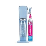 SodaStream ART Sprudelwassermaschine mit Gashebel | Packung mit 1 Flasche 1 l spülmaschinenfest + 1 Gasnachfüller 60 l zum Anstecken | Blau