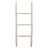 Marrakesch Boho Deko Dekoleiter aus Holz 92cm Handtuchleiter Manon Weiss als Handtuchständer freistehend im Bad