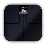 Garmin Index S2 Smart Waage – misst das Gewicht, Gewichtstrend, Körperfettanteil, Muskelmasse, BMI. Mit WLAN, Garmin Connect App-Anbindung und für bis zu 16 Personen, Schwarz