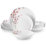 VEWEET ANNIE 18-teiliges Geschirrset 6 Personen, Modernes Porzellan Geschirr Set, Tafelservice Kombiservice mit je 6 Speiseteller, Dessertteller und Suppenteller, Teller Set 6 personen