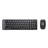 Logitech MK220 Kompaktes, Kabelloses Set mit Tastatur und Maus für Windows, US QWERTY-Layout - Schwarz