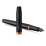 Parker IM Vibrant Rings Füller | satinschwarzer Lack mit leuchtendorangen Akzenten | Füllfederhalter mit feiner Feder und blauer Tinte | Geschenkbox