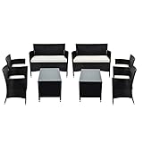 8-teiliges Rattanmöbel-Set für den Außenbereich, Garten, Konversation, Rattan-Sofa-Set, beige Kissen + schwarzes Korbgeflecht (D wie abgebildet)