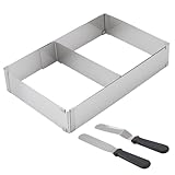 HEIYUET Backrahmen Rechteckig Verstellbar, 5cm Hoch Backrahmen Eckig Tortenring Verstellbar mit 2 Tortenspachtel für Backen, Schichttorten, Dekorieren, Einstellbar von 27x18 bis 52x33cm