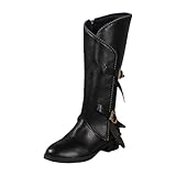 Generisch Cowboystiefel Damen Leder Halbhoher Stiefel Reitstiefel - Seitlicher ReißVerschluss Motorradstiefel Biker Stiefel Vintage Lederstiefel Langschaftstiefel Schlupfstiefel FüR Frauen
