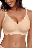 HORISUN BHS für Damen ohne Bügel, V-Ausschnitt, gewellte, bügellose Bralettes mit weicher Stütze, bequemer, Nahtloser T-Shirt-BH (Hautfarben XL)