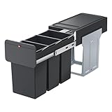 Hailo EcoLine Design Trio L Einbau-Mülltrennungs-System 3x10 Liter - Trio-Mülleimer mit Vollauszug - Stahlblech - schwarz - ab 30 cm Schrankbreite