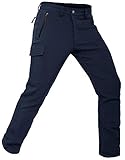 Vzteek Herren Wanderhose Thermo Softshellhose Wasserdicht Outdoorhose Winter Warm gefüttert Trekkinghose Winddichte Skihose 4wegestretch Schneehose für Wandern, Fahrrad,Skifahren, Hundesport(Navy,L)