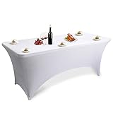 Tischhusse Biertischhusse Elastische Waschbare Tischabdeckung Tischdecke Quadratische Stretchhusse für Bar Geburtstagsfeier Party Hochzeit Bistrotische 6ft 183 * 75 * 75 cm (Weiß)
