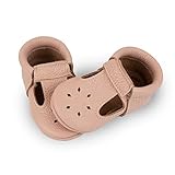 Littlebeemocs Babyschuhe mit T-Riemen (italienisches Leder), weiche Sohle, für Neugeborene, Jungen, Rötung, 10.0 cm