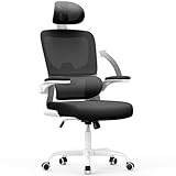 naspaluro Bürostuhl, Schreibtischstuhl mit Verstellbarer Kopfstütze, Armlehnen, Dynamischer Lordosenstütze, Bürostuhl Ergonomisch mit Atmungsaktivem Netzbezug für das Home Office, Schwarz Weiß