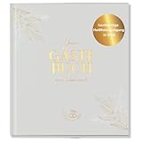 LEAF & GOLD® Gästebuch Hochzeit I Edles Hochzeitsgästebuch mit Fragen I Gästebuch zum Ausfüllen mit Goldfolienprägung (Weiß, Gold)