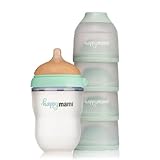 Happymami,Set aus personalisierbarer Babyflasche in Brustform + Milchpulver-Portionierer, Fütterungsset für dein Baby, BPA-frei, mit doppeltem Anti-Kolik-System, spülmaschinengeeignet.