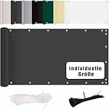Balkon - UV- & Windschutz ohne Bohren 160 g/m², 100% Polyester mit Montagezubehör, Perfekt für Geländer, Terrasse & Garten, Anthrazit 110x1800 cm