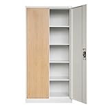 Jan Nowak Aktenschrank C001H Büroschrank Metallschrank Stahlschrank Werkzeugschrank Stahlblech Pulverbeschichtet Flügeltürschrank Abschließbar 195 cm x 90 cm x 40 cm (Weiß-Holzoptik)