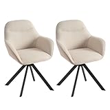 Goeurvant drehstuhl Esszimmer Beige mit Armlehne 2er Set drehbarer esszimmerstuhl Küchenstuhl Polsterstuhl aus Polyester mit Metallbeine und Rückenlehne für Esszimmer Küche Büro