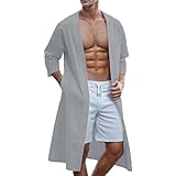 Generisch Sommer Cardigan Herren Lang Strandjacke Leichte Kimono Japanische Bademantel Muskel Top Vorne Offen Cardigan Robe Nachtwäsche Offene Vorderseite Strandjacke Schalkragen Cape Mantel