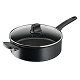 Tefal Hard Titanium On Schmorpfanne 28 cm mit Deckel, Bratpfanne Induktion, Aluminium, Antihaftversiegelung, Thermo-Signal bei idealer Brattemperatur, für alle Herdarten geeignet, Schwarz, G28837