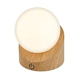 BRILONER - Mini LED Tischlampe kabellos IP54 mit Touch, dimmbar in Stufen, Akku & Lichtquelle tauschbar, Nachttischlampe, Kugel, LED Lampe, Akku Tischleuchte, Outdoor Lampe, 10x8x9 cm, Holzoptik