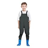 Wathose Kinder Wasserdicht mit Stiefel Kinderwathose Mädchen Regenhose mit Stiefeln Matschhose Jungen Anglerhose mit Stiefel Junior Hosenträger Matschhose Regenstiefel rutschfeste Sohle Gummistiefel