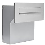 Mauerdurchwurf Briefkasten Edelstahl/Silber NEU Vorderteil + Hintertür V2A gebürstet 190-260 [mm] 3 Schlüssel Frontplatte: 160 x 350 [mm]