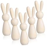 BEBEMOKO 5 Stück unlackierte Holz-Hasen-Ornamente für Bastelprojekte, Holz-Hasen-Figuren für Zuhause, Tischdekoration und Festival-Dekoration