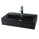 ML-Design Waschbecken zur Wandmontage oder als Aufsatzwaschbecken mit Hahnloch, 60x36,5x13 cm, aus Keramik, Schwarz matt, Hängewaschbecken Waschtisch Aufsatzbecken Handwaschbecken Waschschale Becken