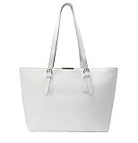 David Jones - Damen Shopper Handtasche - Frau Henkeltasche Große Tote PU Leder - Tasche Schultertasche Büro Schule Einkauf Shopping Bag - Large Aktentasche Arbeitstasche A4 Laptop Elegant - Weiß